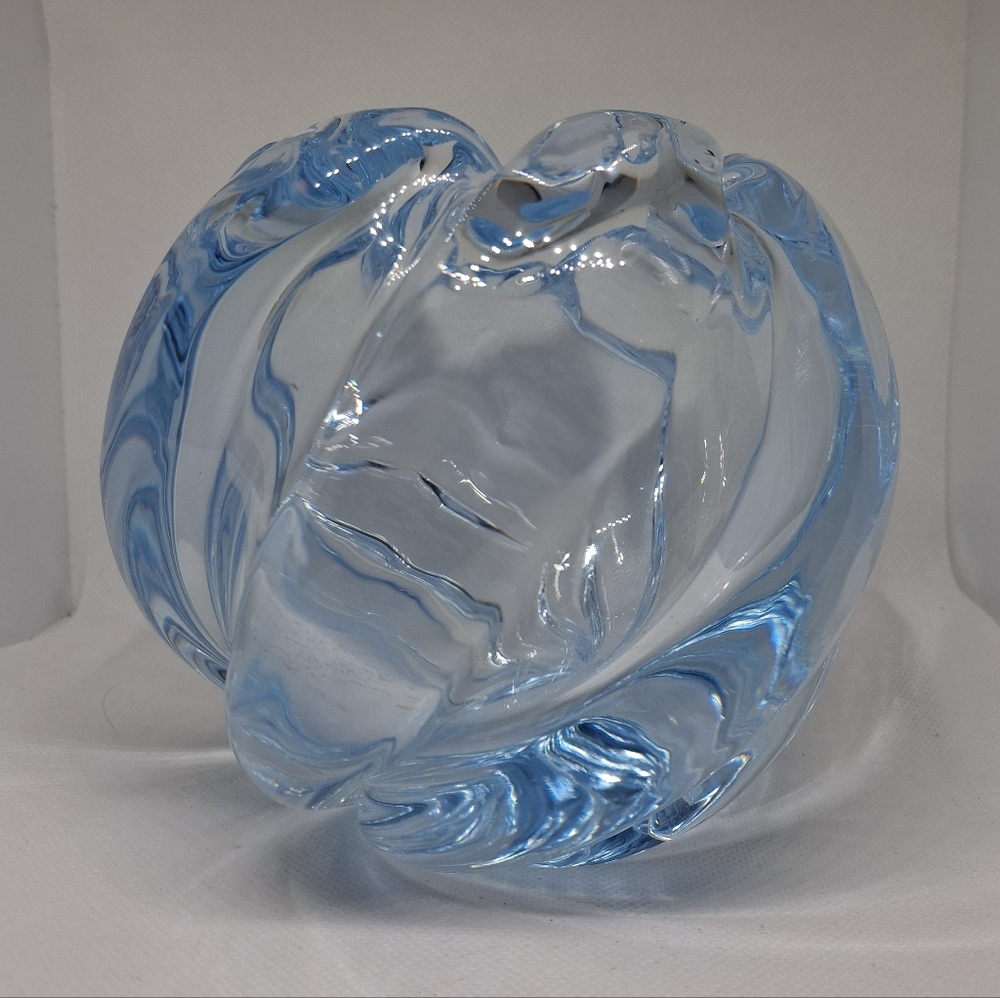 Vintage Orrefors Sweden Ice Blue Art Crystal Bowl / Vase 1950s Midcentury